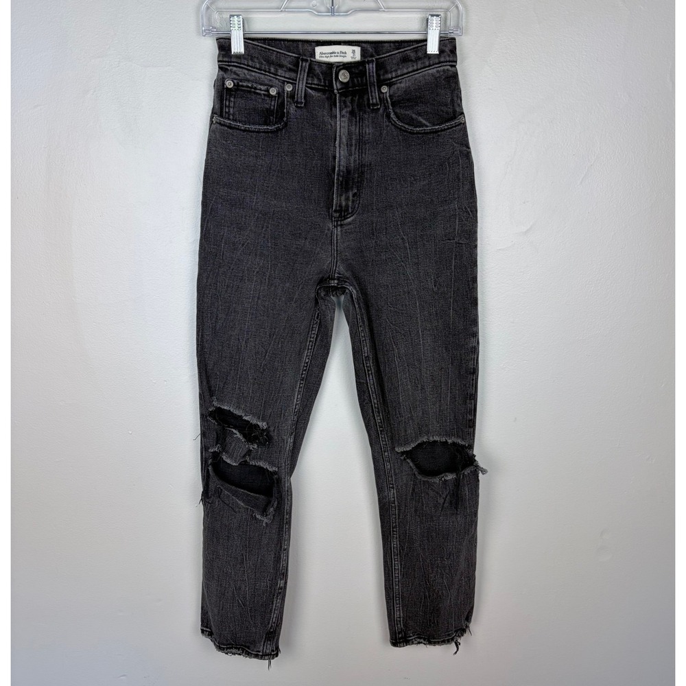 Abercrombie & Fitch Ultra High Rise Ankle Straight Jeans Curve Love Black 26 R
